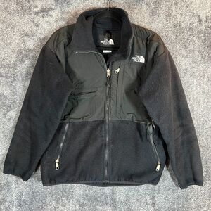 The North Face Denali Jacket Hoodie Mens Medium Black Gray Fleece Full Zip USA